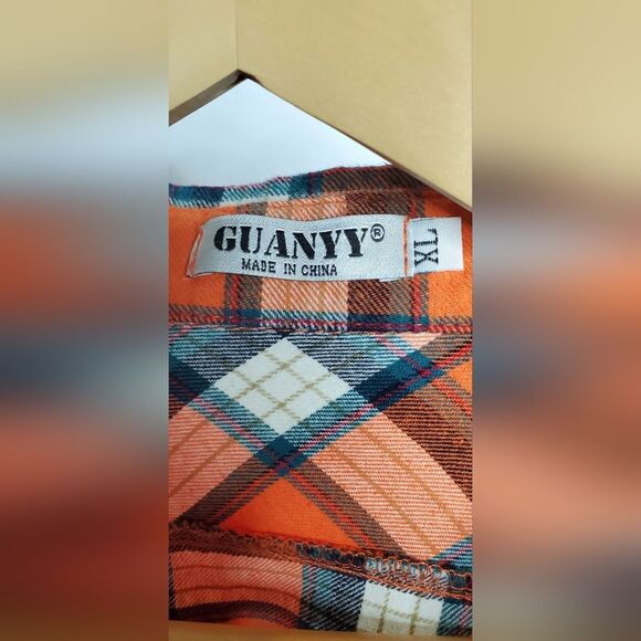Men's Guanyy Plaid Shirt - Orange, Blue and White - XL (but see measurements) - Picture 4 of 4